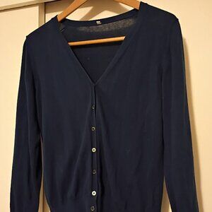🧵 MUJI Lightweight Button-Up Cardigan – Navy Blue 🧵